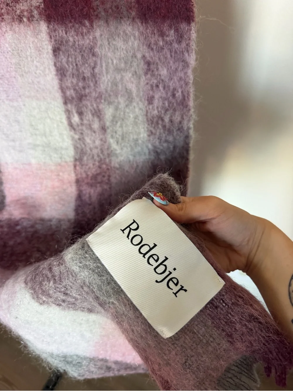 Rodebjer misty scarf Plaid Dusty Rose & Burgundy NWT